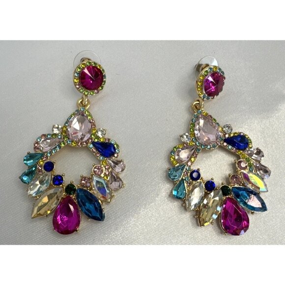 Colorful Crystal Statement Earrings - Picture 2 of 4